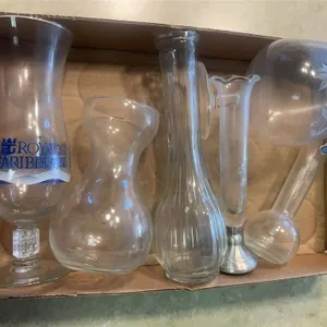 Assorted Glassware Lot with Hurricane Glass