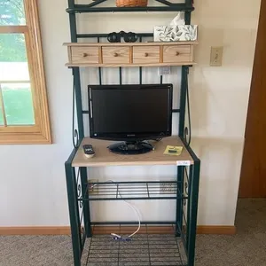 Metal Baker's Rack with Sharp TV & Accessories