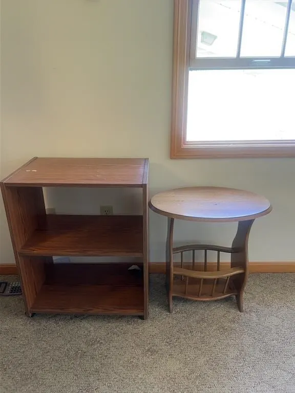 Oak End Table & Rolling Utility Cart