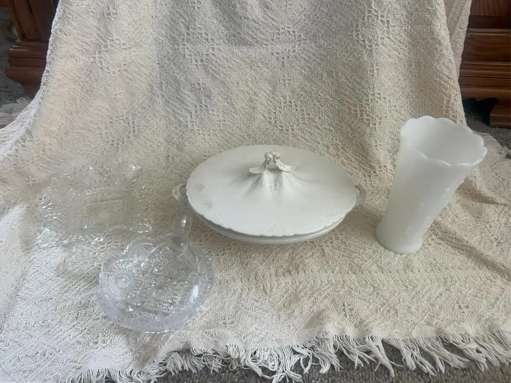 Antique White Ironstone Vegetable Dish Set