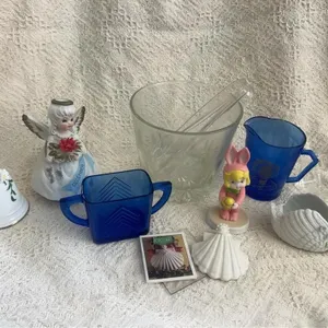 Cobalt Shirley Temple Pitcher & Glassware Lot