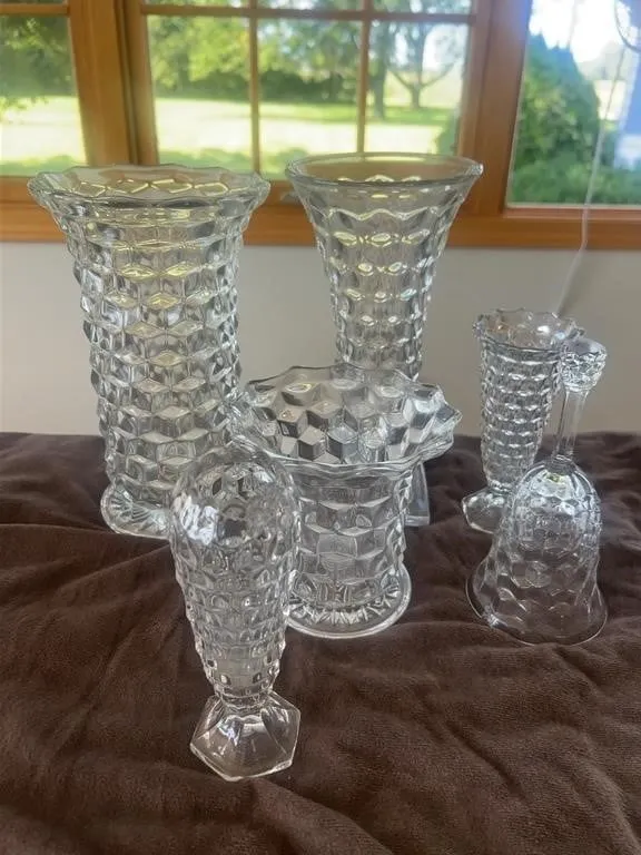 Fostoria American Glass Vases & Bell Set