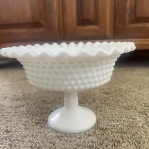 Hobnail Milk Glass Pedestal Compote Bowl