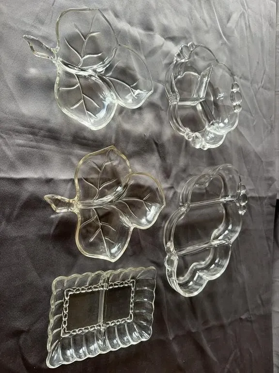 Clear Pressed Glass Relish & Candy Dishes Set
