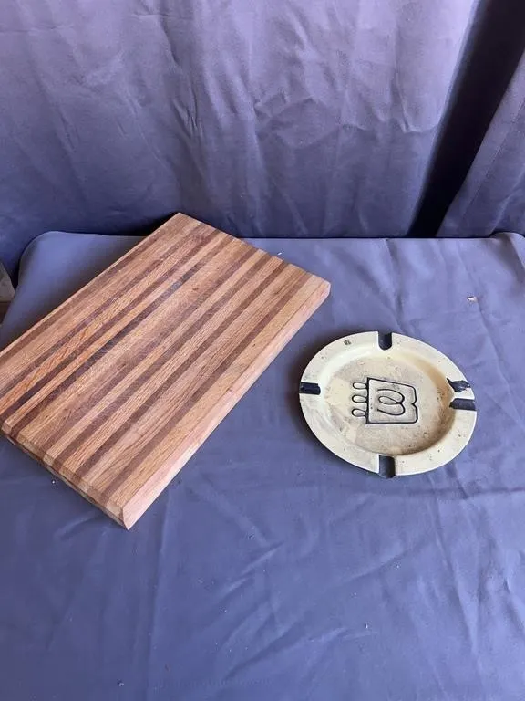 Cutting Board & Ceramic Logo Ashtray Set