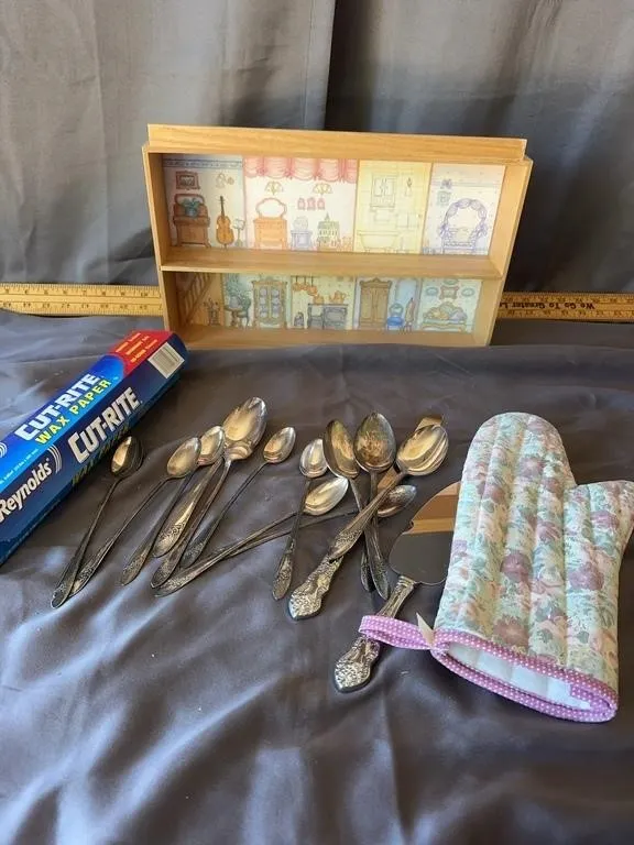 Flatware & Dollhouse Display Shelf Lot