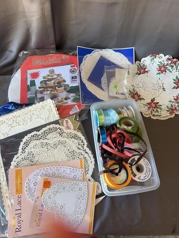 Party Craft Lot: Doilies & Ribbons