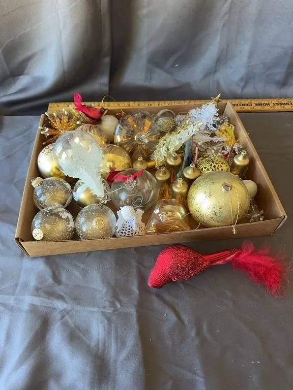 Gold Tone & Clear Glass Christmas Ornaments Lot