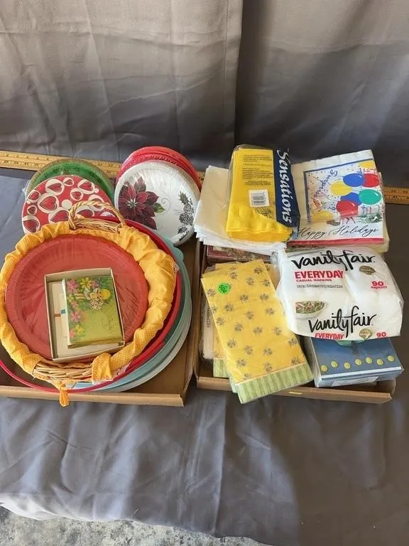 Party Supplies: Napkins, Plates & Tupperware Lot