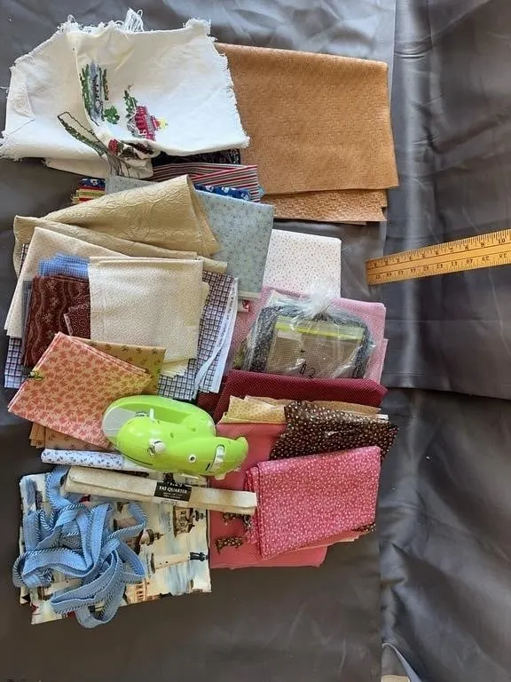 Quilting Fabric Remnants & Sewing Kit Lot