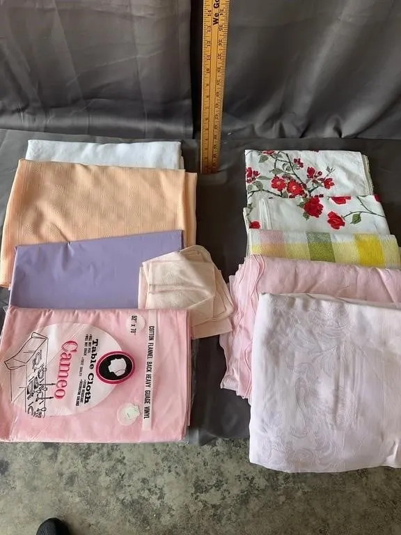 Assorted Tablecloths & Cameo Vinyl Cover