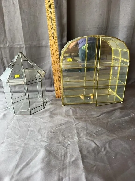 Brass & Glass Curio Cabinet & Hexagonal Terrarium
