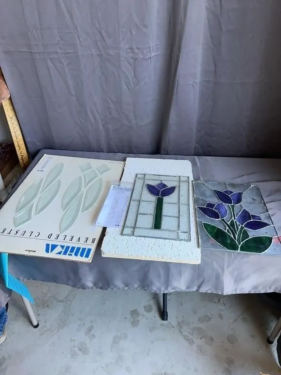 Stained Glass Floral Panels & Mika Glass Lot