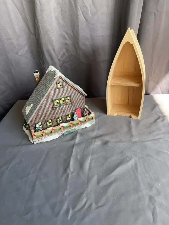 Alpine Ski Lodge & Rowboat Display Shelf