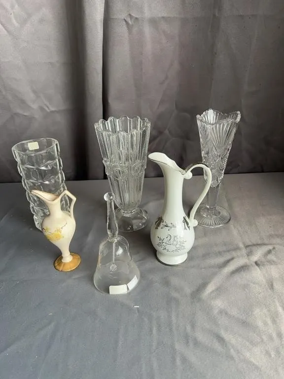 Clear Glass & Crystal Vase and Ewer Lot