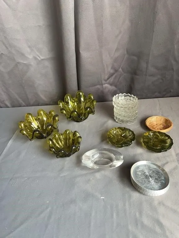 Vintage Glass Ashtrays & Coaster Set