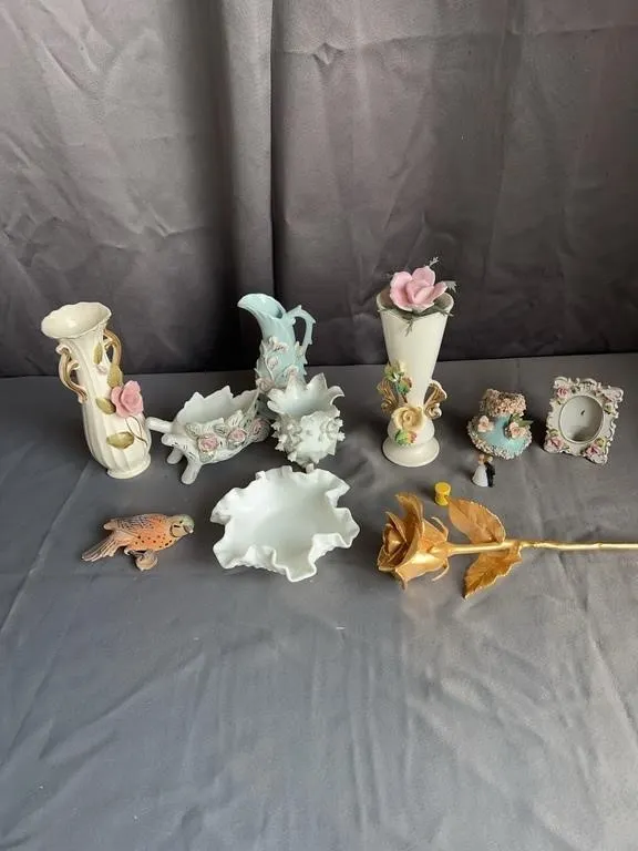 Lefton Japan Mini Frame & Ceramic Vases