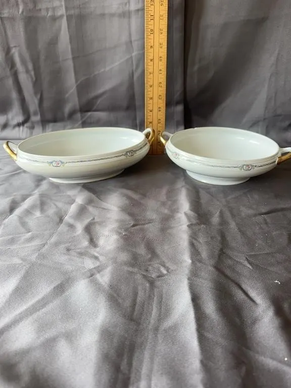 Japanese Floral Gilt Trim Serving Bowls - Set of 2