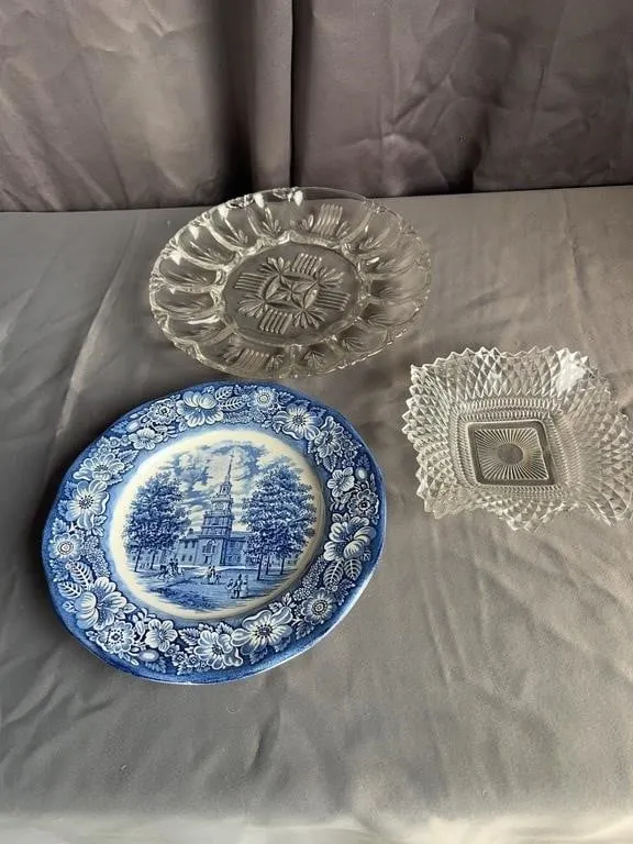 Liberty Blue Plate & Glass Tableware Lot