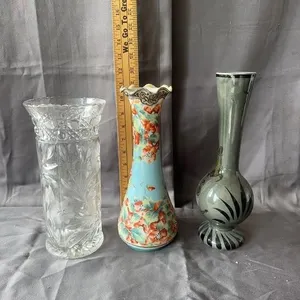 Ceramic & Cut Glass Bud Vases Trio