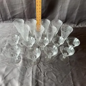 Etched Rose Stemware Collection - 17 Pieces