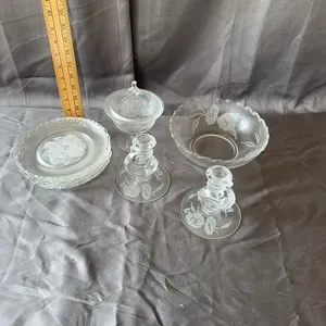 Floral Etched Glass Tableware & Candlesticks