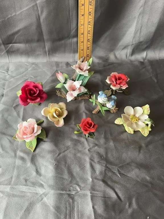Capodimonte Porcelain Floral & Bird Figurines