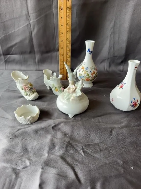 Miniature English Bone China Vases & Figurals