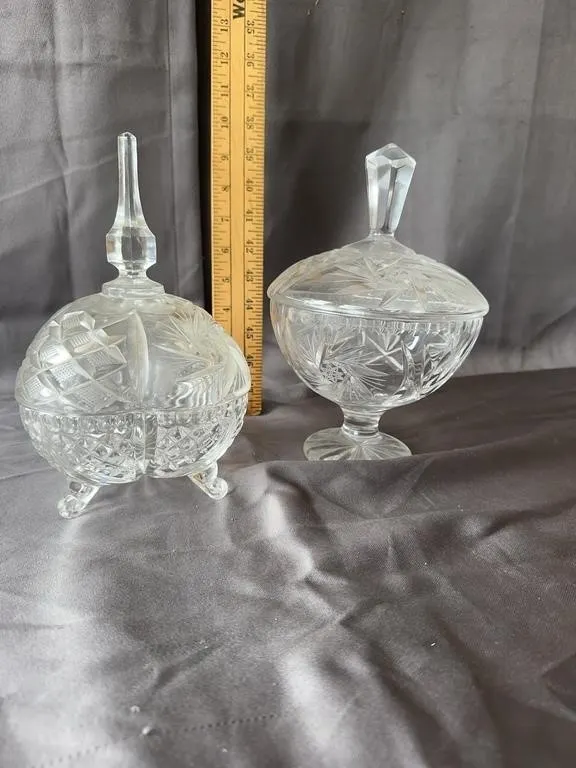 Cut Crystal Covered Candy Dishes Pair