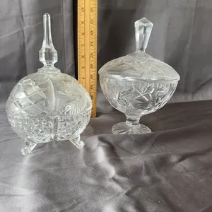 Cut Crystal Covered Candy Dishes Pair