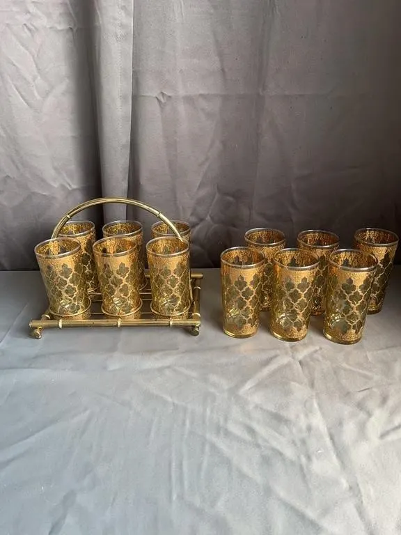 Culver Valencia 22k Gold Collins Glass Set
