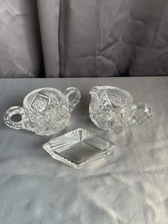 Cut Crystal Creamer & Sugar Bowl Set