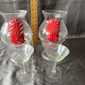 Etched Glass Hurricane Candleholders & Glasses Set