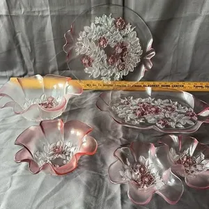 Pink Frosted Wild Rose Glass Tableware Set