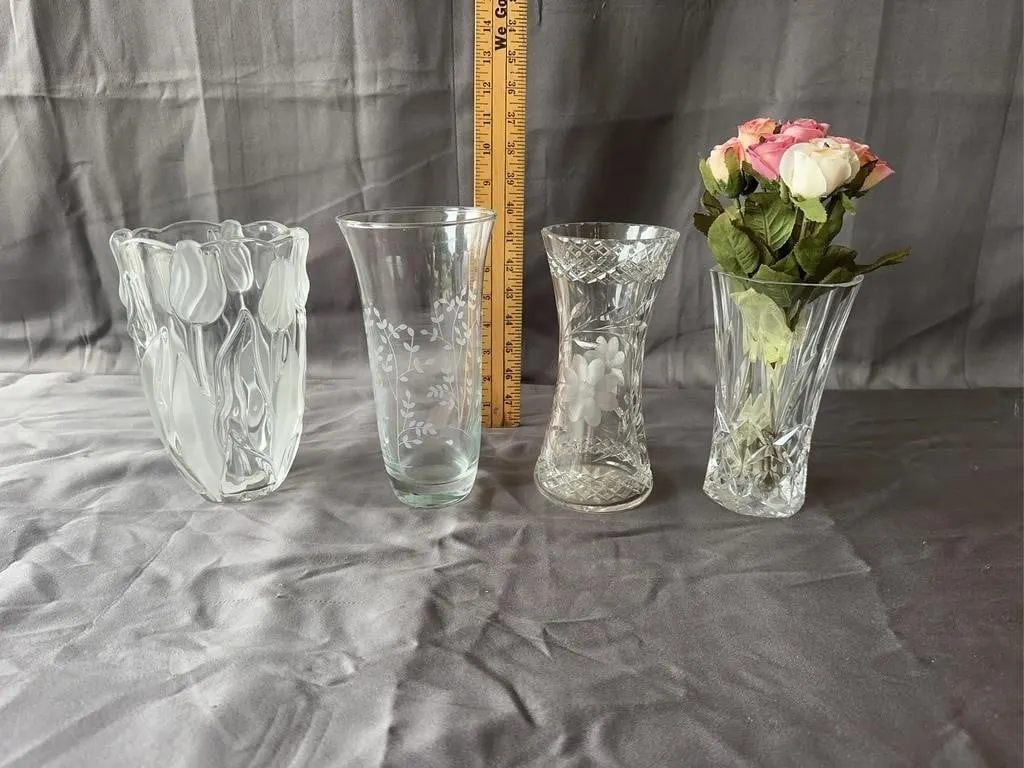 Four Piece Assorted Glass Flower Vases