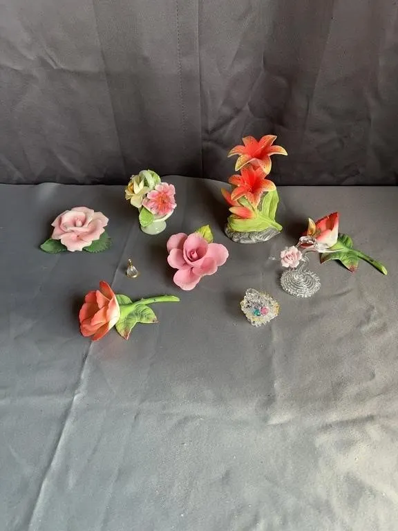 Porcelain & Glass Floral Figurines Collection