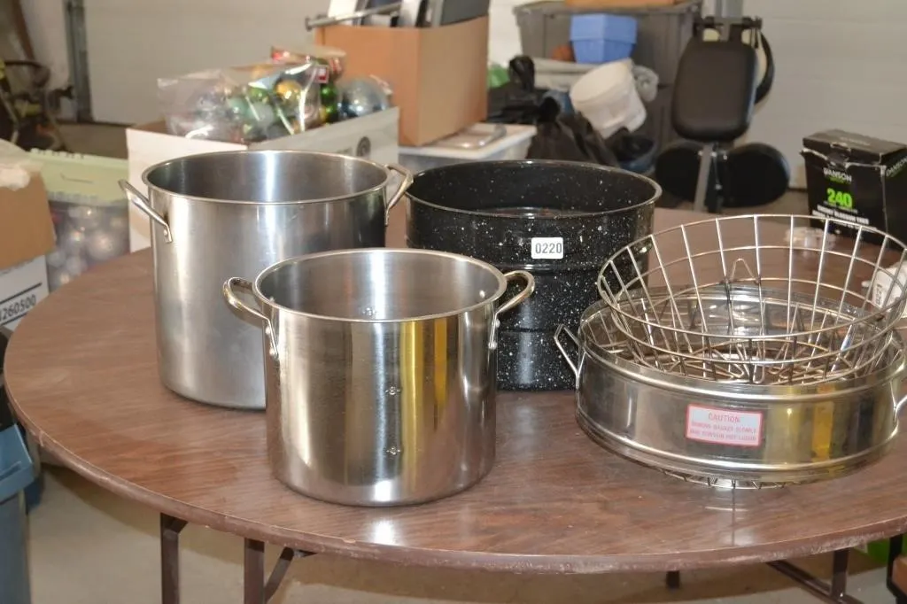 large pots w steamer baskets