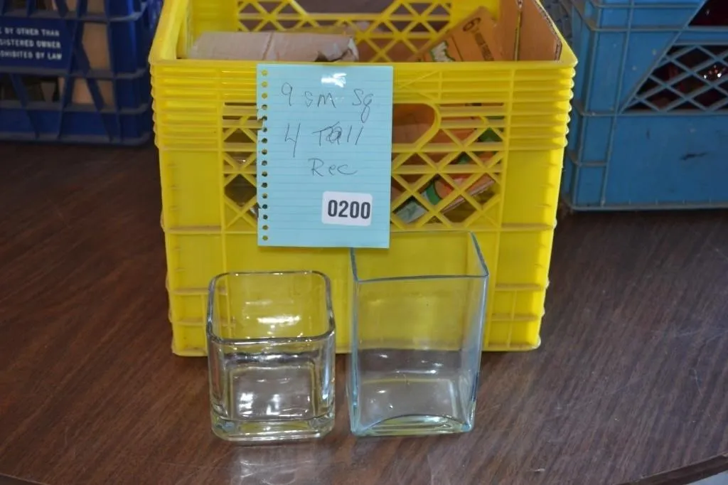 9 small square /4 tall rectangular vases