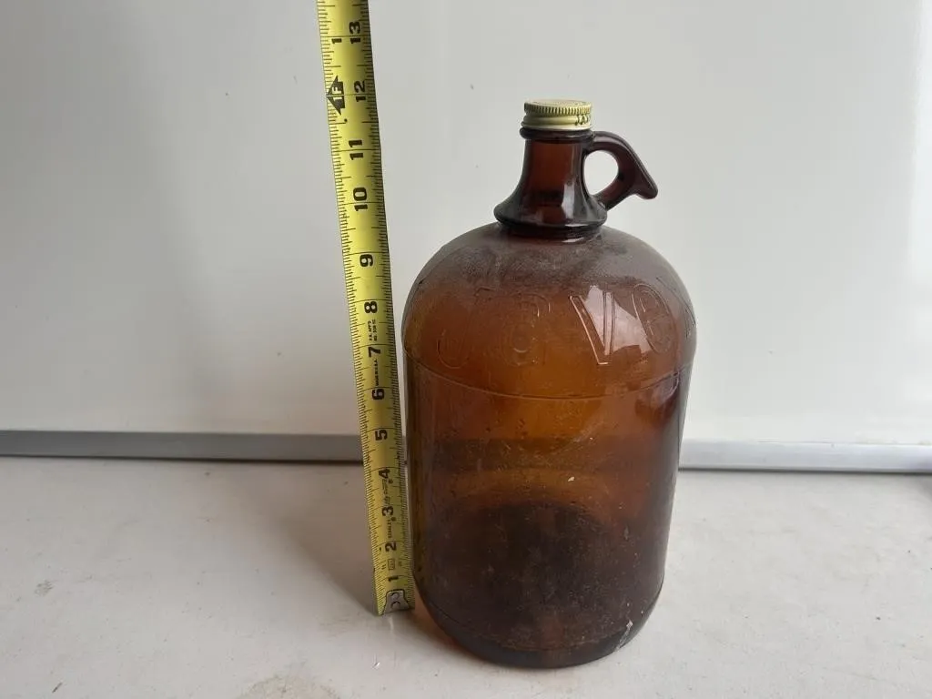 Amber Glass Jug with Handle and Metal Cap