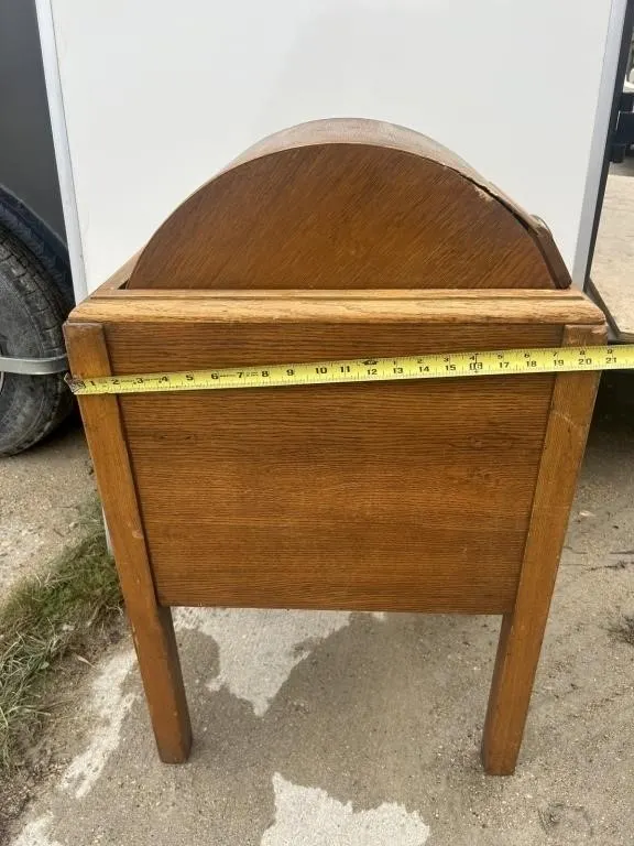 Antique Oak Roll-Top Wood Storage Cabinet