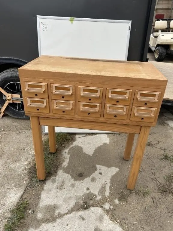 Wooden Card Catalog Style Cabinet with Drawers