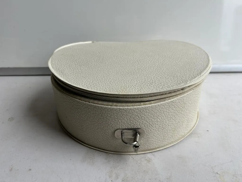 Vintage vinyl travel case with blue bonnet hair