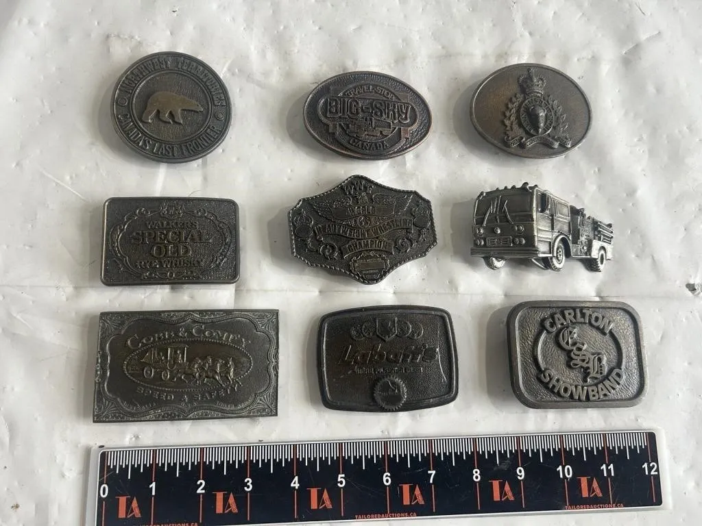 Vintage Belt Buckle Collection – Set of 9