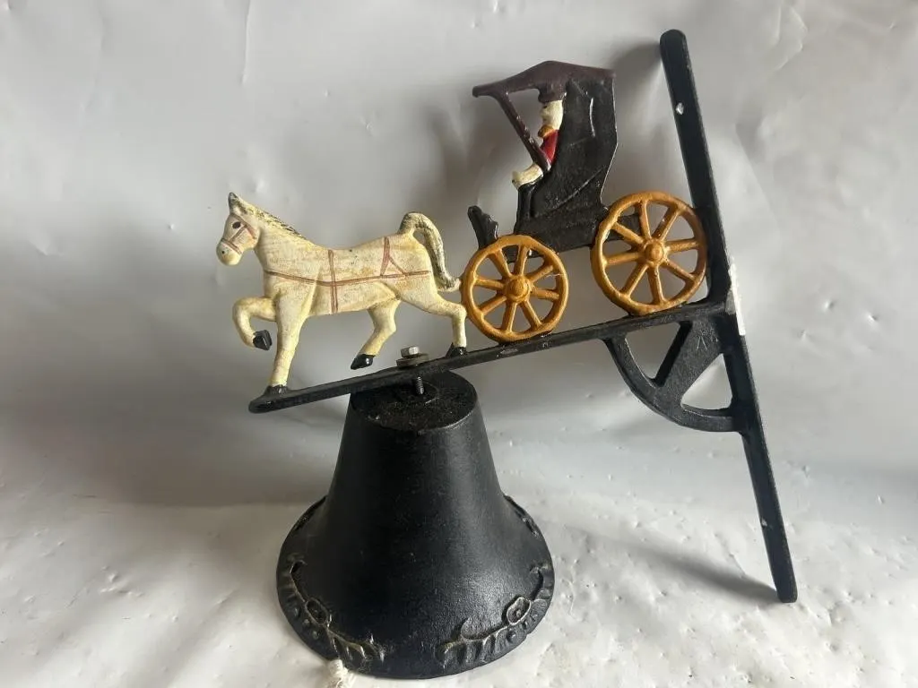 Cast Iron Bell with Horse & Carriage Whimsy