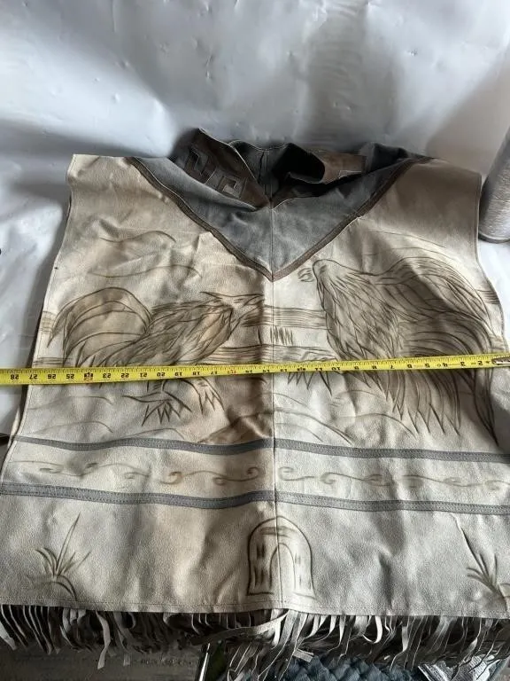 Leather Suede Fringed Vest with Bird Motif