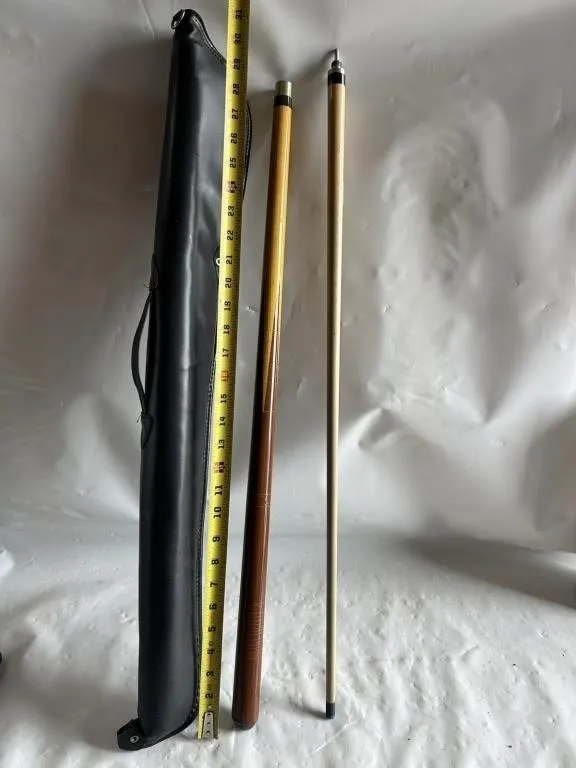 Pool cue set with case, two-piece cues