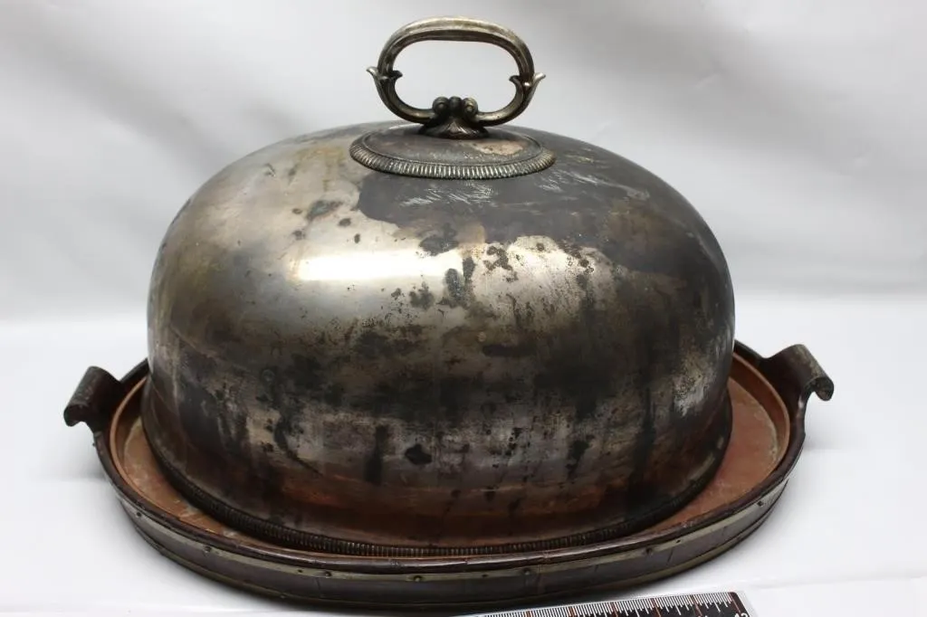 Silver-Plate Meat Dome with Coppper Serving Tray