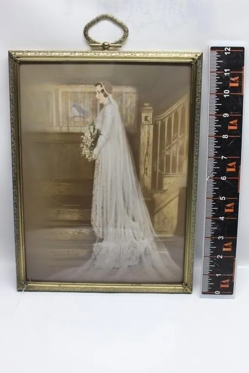 Framed Bridal Photo in Ornate Brass Frame