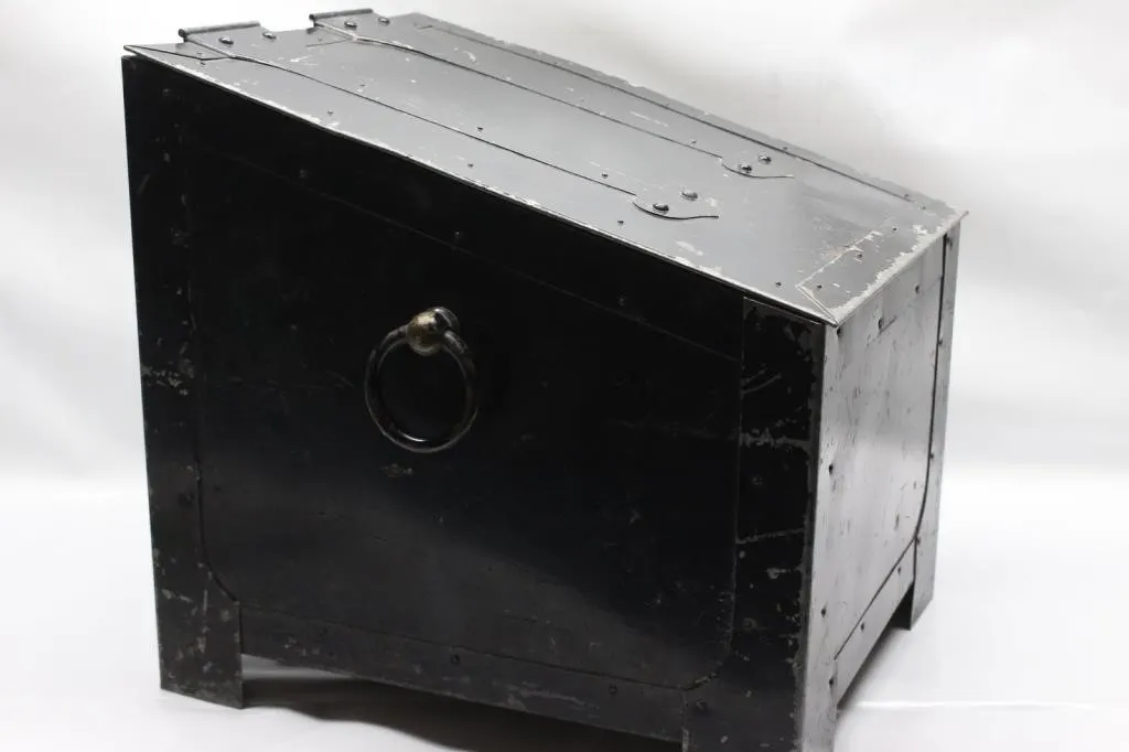 Antique Black Metal Storage Box with Ring Handles