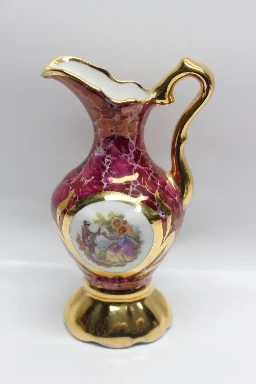 Small Gilt Porcelain Ewer, Courting Scene